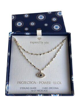 NWT Double Layer Evil Eye Gold Over Silver 16+2 Length Necklace